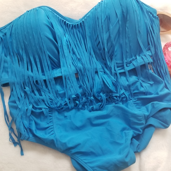 SOLD 🎉BIKINI PLUS SIZE 3XL FRINGE ROYAL BLUE 2 PI - Picture 4 of 9